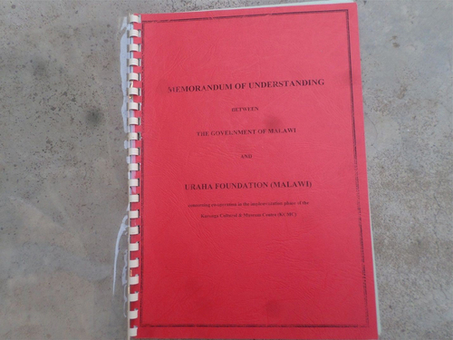 Figure 3. The contested M.O.U between the department of Museums and Monuments of Malawi and Uraha Foundation.Malawi Source- Cultural and Museum Center Karonga.