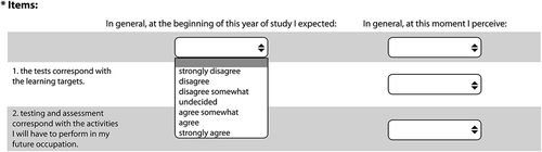 Figure 1. Example of the matrix structure of the questionnaires