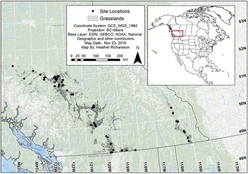 Figure 1. Sample site locations of range reference areas within the grassland of the south-central interior of British Columbia, Canada. For full colour versions of the figures in this paper, please see the online version.
