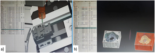 Figure 9. CAM Hybrid Lab – a) Tilting Head with Rotary Table Example, b) Mirroring for similar products.