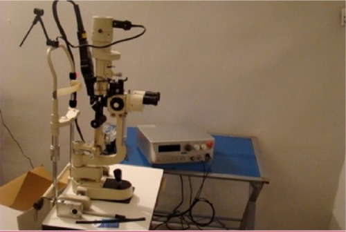 Figure 9 The FastPulse diode laser console-slit lamp setup.