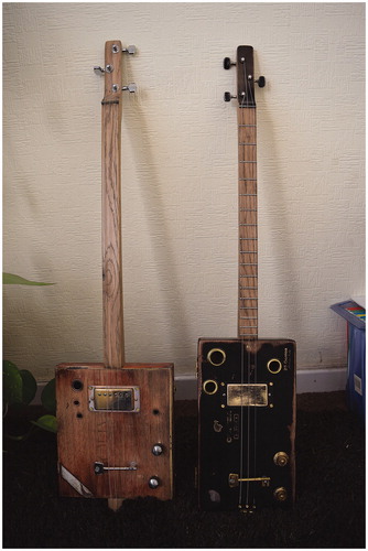 Figure 7 Two of Rob’s cigar box guitars ready to ship.