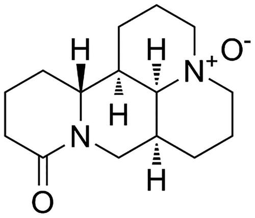 Figure 1. OMT (matrine oxide, matrine N-oxide, matrine 1-oxide) is one of many quinolizidine alkaloid compounds extracted from the roots of Sophora flavescens, a Chinese herb.