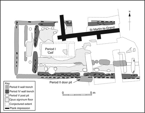 fig 8 Plan of Dover building S14. Redrawn from Philp Citation2003, fig 34, with additions by author.