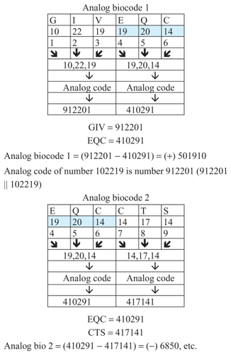 Figure 6 Examples of the analog codes of insulin chain A.