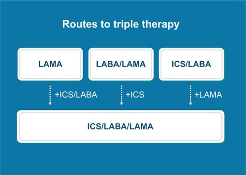Figure 1 Routes to the instigation of triple therapy in patients with COPD.