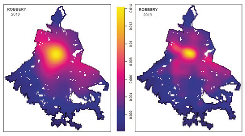 Figure 11. Violent robberies intensity function over network.