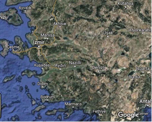 Figure 2. Location of Aegean region. The maps were obtained from Google Maps (maps.google.com)