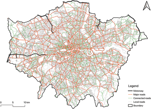 Figure 2. The road network with different road classes in London.