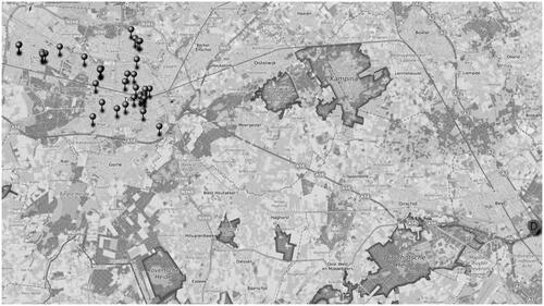 Figure 3. Tilburg instance with 35 ATMs (pinned locations) and the depot (drop).