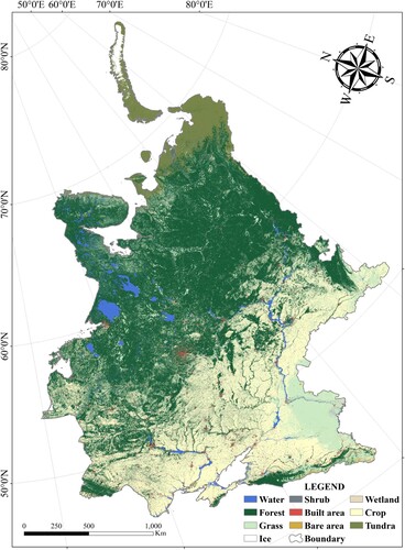 Figure 8. Land cover data for the growing season of the East European Plain in 2022.