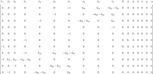 Figure 6. Coefficient matrix of 3-compartment model.