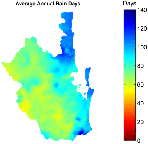 Figure 6. Average annual number of rainfall days.