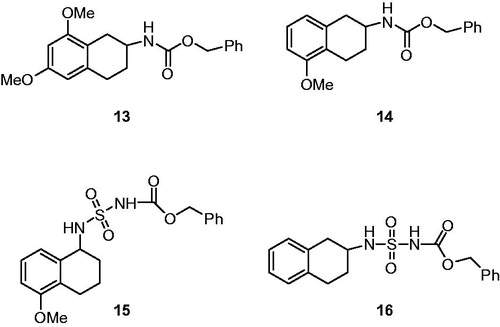 Figure 2. Carbamates 13 and 14, sulfamoyl carbamates 15 and 16.