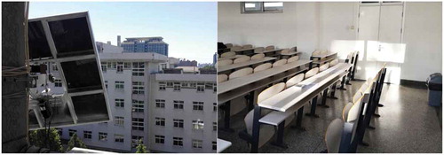 Figure 5. “Smart Mirror” and Li Xue building (left) and classroom 318 indoor (right).