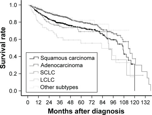 Figure 2 Kaplan–Meier curves of overall survival of different histological subtypes of lung cancer.