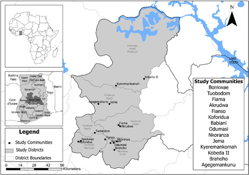 Figure 1. A map of the Bono East region of Ghana. Source: Authors construct (2023).