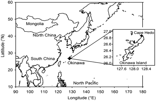 Fig. 1. A map of East Asia with sampling location of Cape Hedo, Okinawa, Japan.