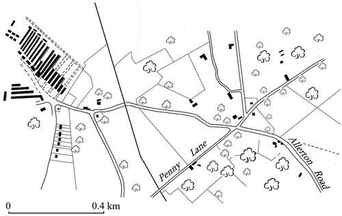 Figure 4. Map showing housing to the north west of Penny Lane (re-drawn from the 1894 6" Ordnance Survey map).