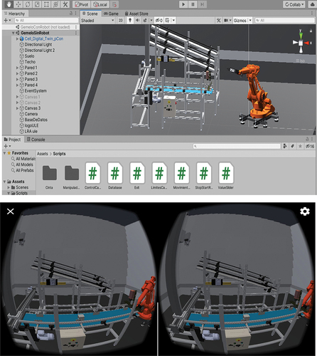 Figure 5. Digital twin environment and its implementation in virtual reality.