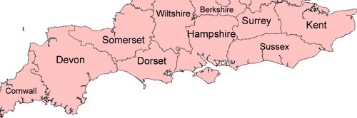 Figure 4. The southern region of England.