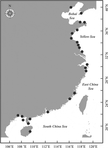 Fig. 1. Map of sampling locations for Ulva in China