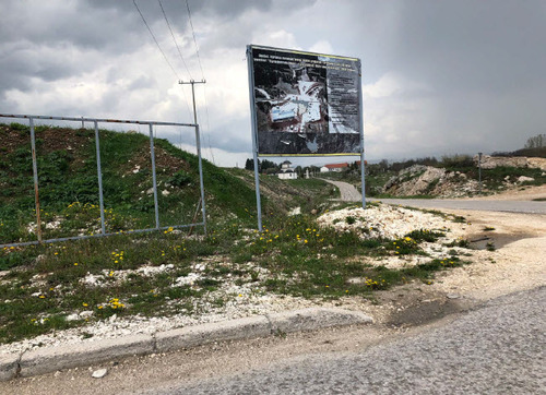 A signboard for the construction site for a derivation tunnel for HPP Dabar, the Zalomka near Biograd, the Nevesinjsko Polje, May 2022.