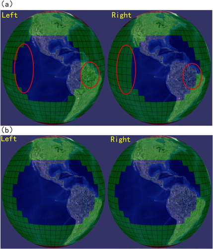 Figure 11. (a) Global image topographic scene before the synchronization and (b) global image topographic scene after the synchronization.