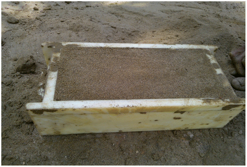 Figure 13. Photograph of mould filled with mixer of soil and lime mud.