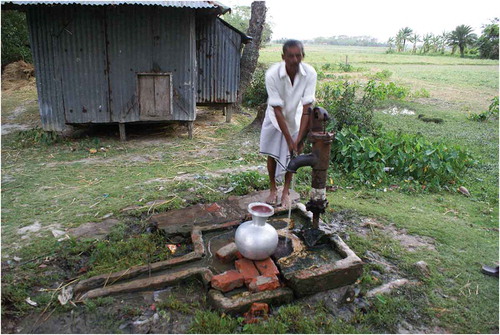 FIGURE 4 Man using a hand-pumped well in the Rangabali Upazila, Bangladesh, November 2011. Photograph by the author