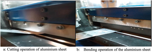 Figure 3. Cutting operation of aluminium sheet fig. 3b: Bending operation of the aluminium sheet.