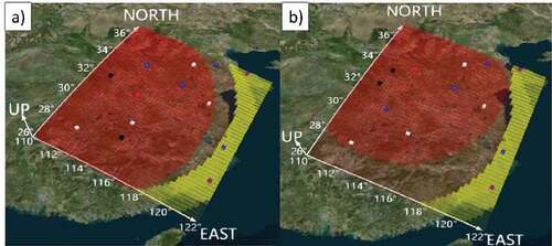 Figure 8. Site selection of emergency airports with different aggregations of disaster points. (a): Highly aggregated locations of two disaster areas; (b): Lowly aggregated locations of areas.