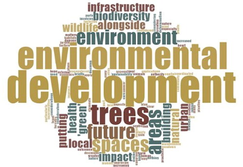 Figure 4. Word cloud created with the definitions of ‘green planning process’. Prepared by the authors with NVivo Software.
