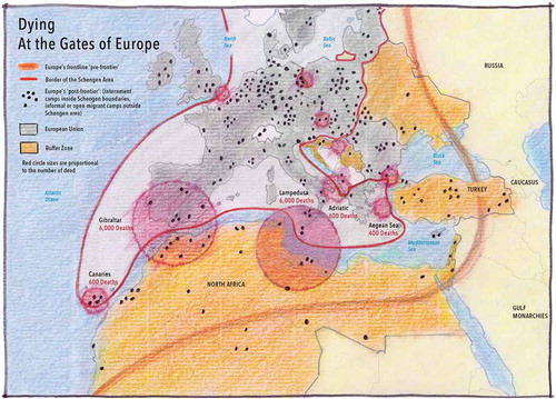 Figure 9. Counter Frontex map: ‘The forbidden world’, by Rekacewicz (Citation2014).