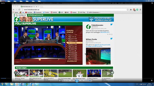 Figure 4. Print screen of the main window of Superlive streamed online on fotbollskanalen.se [thefootballchannel.se].