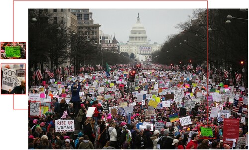 Figure 7. Women's March edits.Note: The US National Archives sparked controversy in 2020 when it edited a news photo by Mario Tama for Getty (pictured) of the 2017 Women’s March by blurring out certain words, such as a reference to US President Donald Trump in a sign that read, “God Hates Trump”, among other edits.