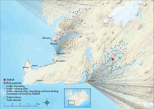 Figure. 9. The emergence of secondary properties in the management of Skálholt's episcopal estate. Source: Maps produced using basemap data from Landmælingar Íslands.