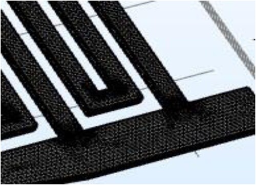 Figure 6. The grid diagram of the multi-channel serpentine flow channel on the opposite side of the double baffles.