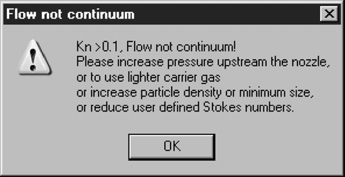 FIG. 13 Warning message of non-continuum flow.