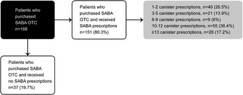 Figure 3. SABA OTC purchases and prescriptions in patients with asthma in 6 Latin American countries (n = 188). OTC: over-the-counter; SABA, short-acting β2-agonist.