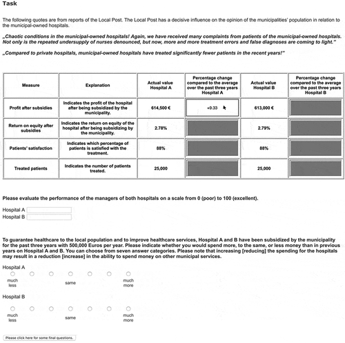 Figure 1. Screenshot of the English translation of the task in the treatment condition implemented in MouselabWEB. The original experiment was conducted in German.