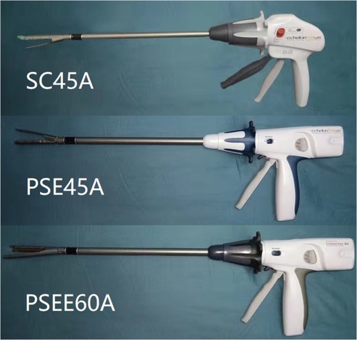 Figure 2 Images of staplers used in the study: SC45A, PSE45A and PSEE60A.
