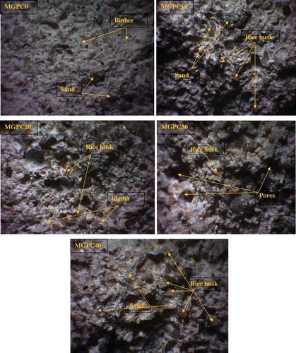 Figure 12. Optical microscope images of geopolymer mortars.