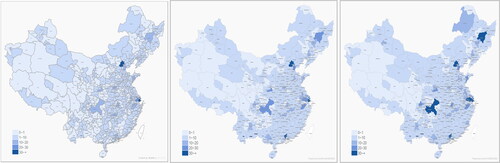 Figure 2. Number of Chinese cities twinning with their sister cities globally in 2006, 2013 and 2017.Source: Authors’ plot based on the data from the Ministry of Foreign Affairs of the Peoples’ Republic of China by ArcGIS 10.2.