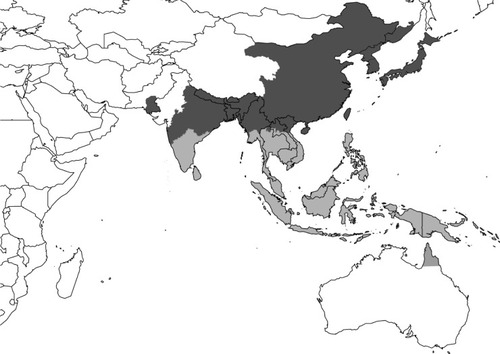 Figure 1 Global distribution of Japanese encephalitis (JE) infection countries and risk areas.