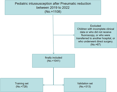 Figure 1 Study flowchart displaying the selection of patients with pediatric intussusception according to exclusion criteria.