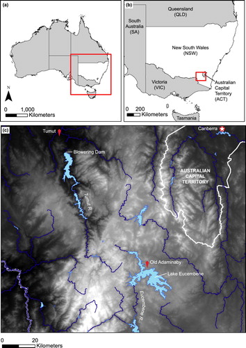 Figure 2. Location map, showing the Snowy Mountain region, southeast Australia, and the approximate area covered by Figures 3 and 4.