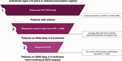 Figure 1. High-level algorithmic approach to identifying patients with asthma, by treatment intensity.