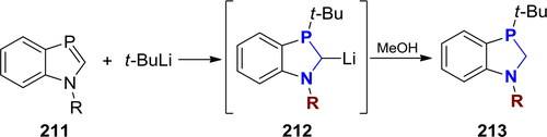 Scheme 125. Reaction of N-alkylated 1,3-benzazaphospholes with t-BuLi [R = CH2t-Bu, Ad, 2,6-(i-Pr)2-C6H3].