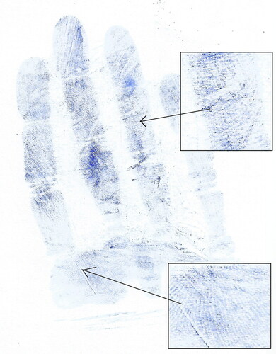 Figure 4. A glove impression mark showing the partial ridge prints of the participant.